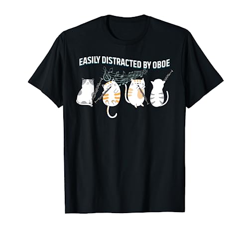 Funny Oboist Music Orchestra Cat Playing Oboe Instrument T-Shirt