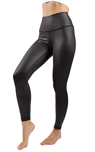 90 Degree By Reflex High Waist High Shine Cire Disco 25' Ankle Leggings - Black Cire - Medium