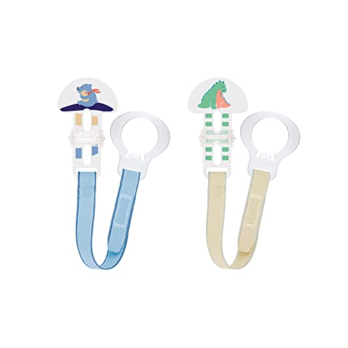 MAM Pacifier Clips (2 Clips), Clips for Pacifiers With Fasteners and Flexible Rings, Pacifier Clips for Boys, Designs May Vary