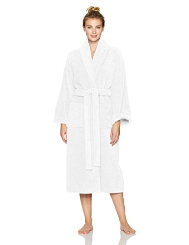 Amazon Brand – Pinzon Unisex Terry Bathrobe 100% Cotton, White, Large / X-Large