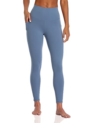 Colorfulkoala Women's High Waisted Tummy Control Workout Leggings 7/8 Length Yoga Pants with Pockets (M, Steel Blue)