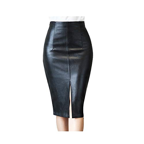 RAMISU High Waist Split Lady's Half Body PU Leather Skirt Bag Hip Skirt Black X-Large 8016