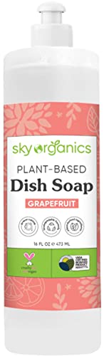 Sky Organics Grapefruit Dish Soap (16 fl oz) Bio-Based Liquid Grease Cutting Soap, Cruelty-Free, Biodegradable Formula