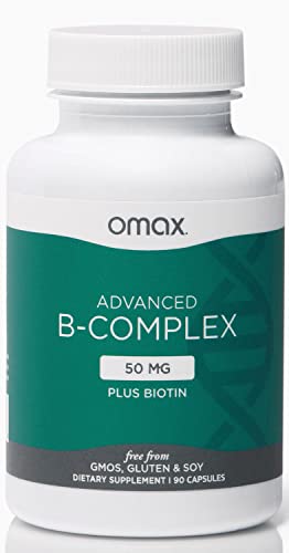 Omax Advanced Vitamin B Complex 50MG with Biotin | Strong & Shiny Hair, Skin Nails, Support Stress, Immunity, Energy Metabolism, 90 Capsules