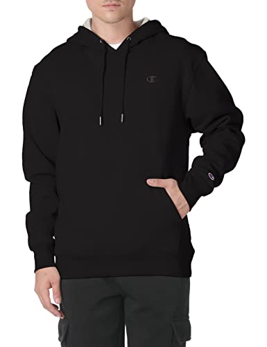 Champion Sweatshirt, Powerblend Hoodie for Men, Iconic 'C' Logo, Black-407D55, Medium