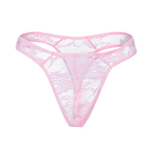 Men's G String Thong QUNANEN Fashion Sexy Full lace Strap Underwear Lingerie Panties Strappy Body Harness Panties Pink