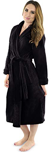 NY Threads Womens Fleece Bathrobe - Shawl Collar Soft Plush Spa Robe (Medium, Black)