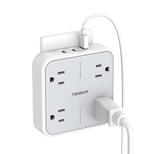 Multi Plug Outlet Extender with USB, TESSAN Surge Protector Outlet Splitter with 3 USB Wall Charger, Multiple Plug Expander for Travel, Home, College Dorm room