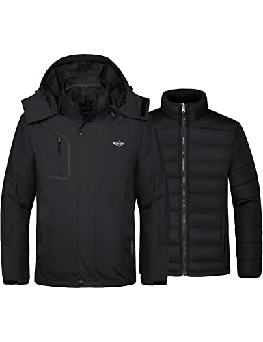 Wantdo Men's Hooded Waterproof 3 in 1 Ski Jacket Puff Liner Coat Black XX-Large