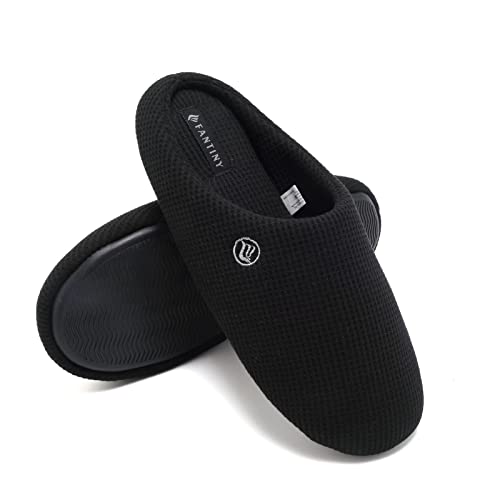 CIOR Fantiny Men’s Memory Foam Slippers Comfort Knitted Cotton-blend Closed Toe Non-Slip House Shoes Indoor & Outdoor-U118WMT002-black-XL-46.47, US 13-14