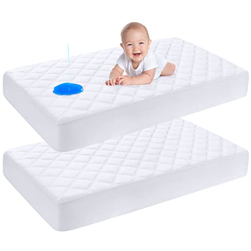 2 Pack Waterproof Crib Mattress Protector, Quilted Fitted Crib Mattress Pad, Ultra Soft Breathable Toddler Mattress Protector Baby Crib Mattress Cover by Yoofoss (52''x28'')