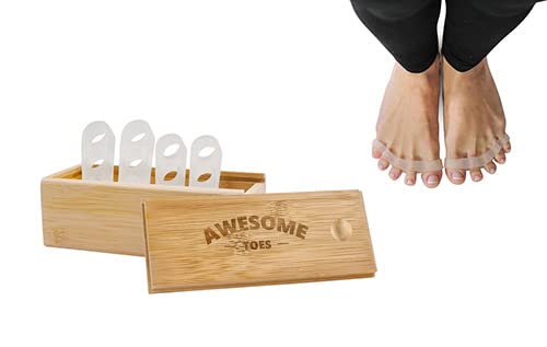 YOGABODY Naturals Toe Spreaders & Separators, Fast Pain Relief from Hammertoe & Bunions, Two Pairs in Stylish Wooden Box, Latex-Free Rubber Toe Stretchers Used for Nighttime, Yoga Practice & Running