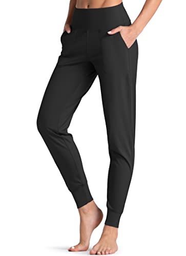 Wjustforu Joggers for Women High Waist Active Sweatpants, Women's Lounge Sweatpant with Pockets (Large, Black)