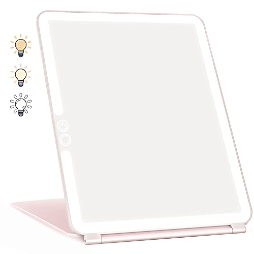 WEILY Portable Travel Makeup Mirror with 72 LED Lights, Touch Screen Three Colors Dimmable Lighted Makeup Mirror, 2000 mAh USB Rechargeable Lighted Vanity Mirror,Compact Foldable Travel Mirror