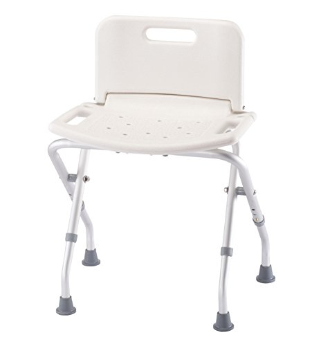 EasyComforts Folding Bath Seat with Back Support, Portable Shower Bench, Rubber Tips, High-Density Polyethylene, White – Overall Bench Seat Measures 17 ½ Inches x 11 Inches, Supports Up to 300 Pounds