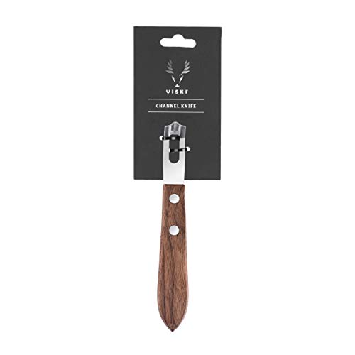 Viski Channel Knife, Cocktail Garnish Citrus Zester, Walnut Wood & Stainless Steel Bar Tool with Rivets, Set of 1, Brown