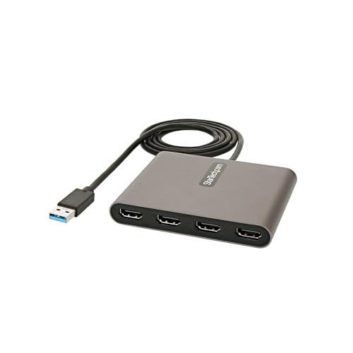 StarTech.com USB 3.0 to 4x HDMI Adapter - External Video & Graphics Card - USB Type-A to Quad HDMI Display Adapter Dongle - 1080p 60Hz - Multi Monitor USB A to HDMI Converter - Windows Only (USB32HD4)