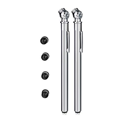 Valve-Loc Pencil Tire Pressure Gauge (2-Pack) 10-50 PSI / kPA | Heavy-Duty Chrome Metal Head and Stainless Steel Body for Cars, Trucks, RVs and Bicycles, Includes 4 Black Stem Caps