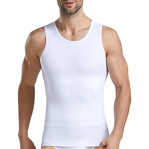 ISUP Mens Slimming Body Shaper Compression Tank Top Undershirt Shapewear Shirt White