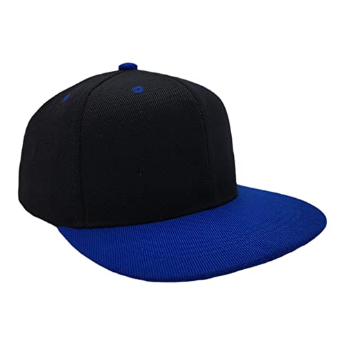 New Plain Snapback Baseball Caps Flatbill Two Tone Black/R. Blue Bill