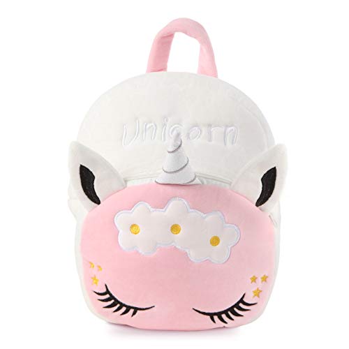 Mloovnemo Kids Unicorn Plush Toddler Travel Preschool Shoulder Backpack for 3-5 Year Old Kindergarten Girls Gift (White Unicorn)