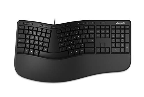 Microsoft Ergonomic Keyboard - Black. Wired, Comfortable, Ergonomic Keyboard with Cushioned Wrist and Palm Support. Split Keyboard. Dedicated Office Key.