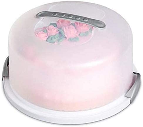 Round Cake Carrier Cover with Dome - Cake Stand with Lid - Dessert Serving Platter with Handle and Latch - Cupcake Holder Pies Display with Base -1 pack