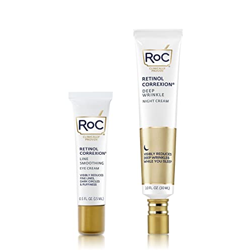 RoC Retinol Value Set Duo, Deep Wrinkle Anti-Aging Night Face Cream + Retinol Correxion Daily Eye Cream, Under Eye Cream for Dark Circles & Puffiness, Moisturizer for Deep Set Wrinkles (Packaging May Vary)