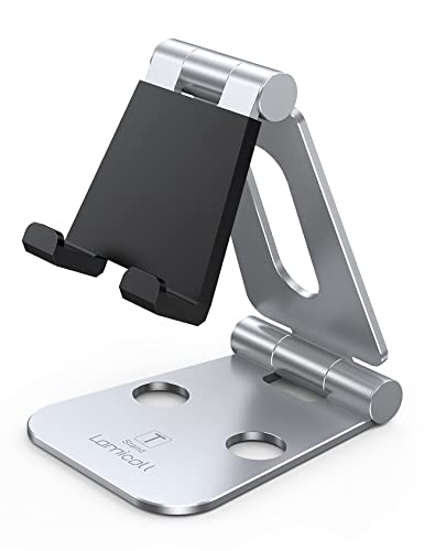 Lamicall Adjustable Phone Tablet Stand, Playstand for Switch, Foldable Desk Holder, Compatible with iPad Mini, 9.7'' iPad Pro Air, Phone 12 Mini 11 Pro Xs Xs Max Xr X 8 7 6 6s Plus SE- Silver 4-10''