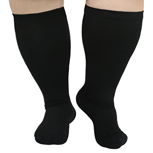 Plus Size Compression Socks Wide Calf Compression Socks for Women Men 20-30mmhg Support Knee High Circulation XXL,Black