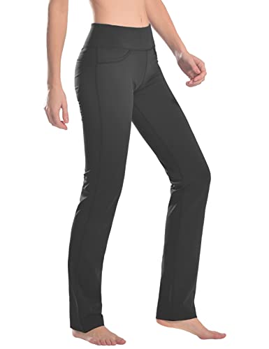 Safort Women Straight Leg Yoga Dress Pants Stretch with Four Pockets for Work Regular Tall 34‘’, Grey, M