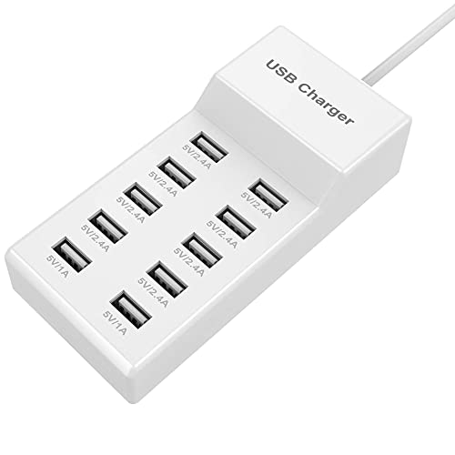 10-Port USB Wall Charger Station with Rapid Charging Auto Detect Technology Safety Guaranteed Family-Sized USB Ports for Multiple Devices Smart Phone Tablet Laptop Computer