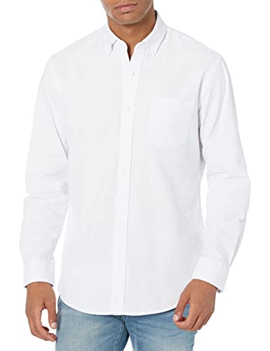 Amazon Essentials Men's Regular-Fit Long-Sleeve Pocket Oxford Shirt, White, Large