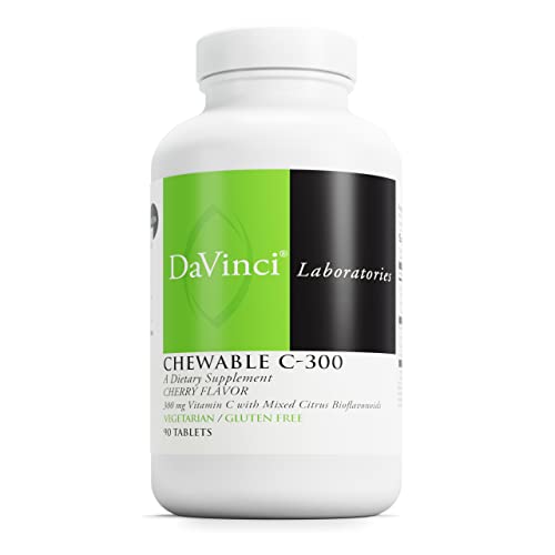 DaVinci Labs Chewable C-300 - Vitamin C Supplement to Support Immune Health, Cholesterol and Collagen Production - With Vitamin C, Pectin and More - Gluten-Free - Cherry Flavor - 90 Vegetarian Tablets