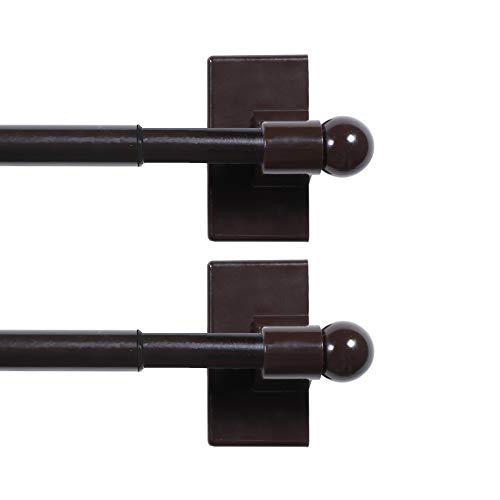 H.VERSAILTEX 2 Pack Magnetic Curtain Rods for Metal Doors Top and Bottom Multi-Use Adjustable Appliances for Iron and Steel Place, Petite Ball Ends, 9 to 16 Inch, 1/2 Inch Diameter, Cocoa