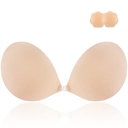 Niidor Adhesive Bra Strapless Sticky Invisible Push up Silicone Bra for Backless Dress with Nipple Covers Nude(A Cup)