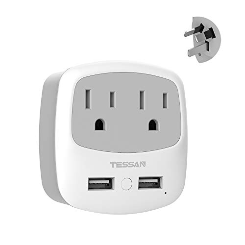 New Zealand Australia Power Plug Adapter, TESSAN Type I Travel Adaptor with 2 USB Ports 2 American Outlets, US to Australian AU Fiji Argentina China Charger Adapter
