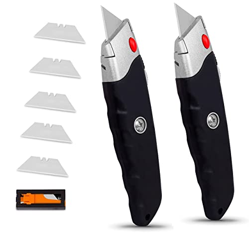 Internet's Best Premium Utility Knife | Box Cutter | Set of 2 | Retractable blade | Rubber Handle | 2 Utility Knives included