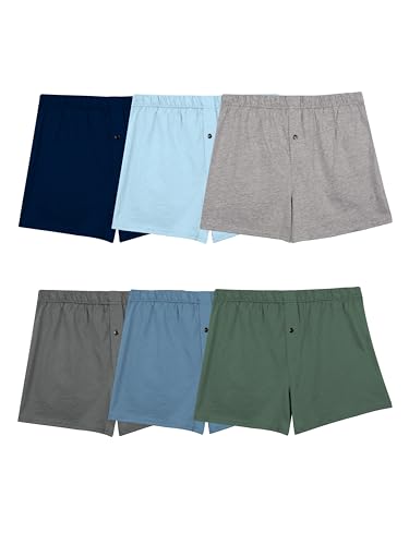 Fruit of the Loom Men's Tag-Free Boxer Shorts (Knit & Woven), Knit-6 Pack-Assorted Colors, Large