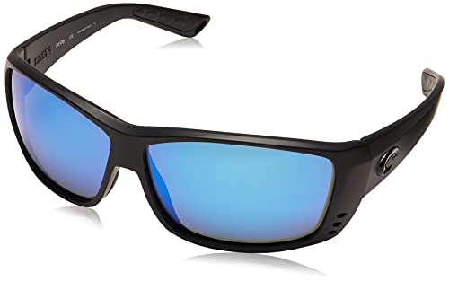 Costa Del Mar Men's Cat Cay Polarized Rectangular Sunglasses, Blackout/Grey Blue Mirrored Polarized-580G, 61 mm