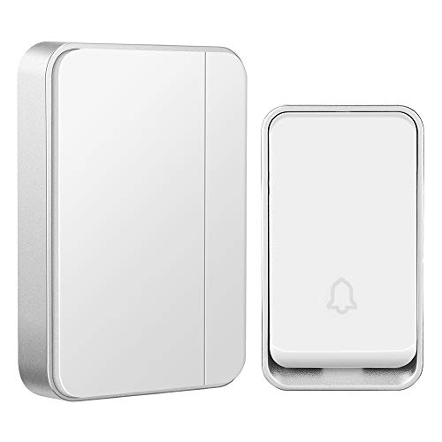 【No Battery Required】Wireless Doorbell Waterproof, AURTEC Door Chime Kit with 1 Receivers & 1 Press Self-powered Transmitter, 51 Chimes and 4 Volume Levels, White