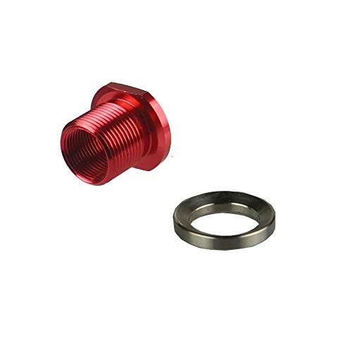 TWP 1/2-28 TPI Barrel Thread Protector with 5/8-24 TPI Outside Thread, 1/2x28 TPI to 5/8x24 TPI Convertor. Red Aluminum
