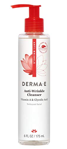 DERMA E Anti-Wrinkle Cleanser – Anti-Aging Face Wash with Glycolic Acid and Vitamin A – Gentle Cleansing and Exfoliating Facial Wash Removes Makeup, Oil and Impurities, 6 oz