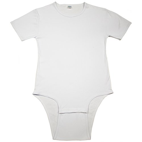 Adult Bodysuit Diapering T-Shirt by LeakMaster. Quality Long Lasting Heavyweight 100% Cotton Fabric. Front Facing Reinforced Snap Closures. Medium - White