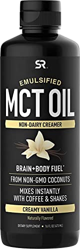 Sports Research Emulsified MCT Oil | Made from Non-GMO Coconuts - Non-Dairy Creamer for Cold Brew, Keto Coffee, Protein Shakes, Salads & More - 16oz (Vanilla)