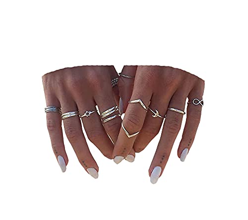 BERYUAN Women 12pcs Rings Silver Rings for Teen Girls Women Ring Set Rings Size 5 6 7 8