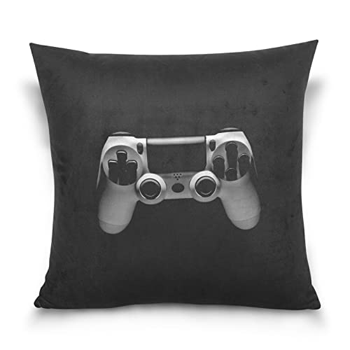 Oyihfvs Video Game Joystick Gamepad in Grey Isolated on Black Square Pillowcase Cushion Cover, Soft Breathable Bed Pillow Case Cover for Couch Home Sofa Bedroom Office Car Decor 16x16 inches