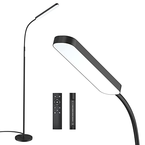Wio-Mio Floor Lamp, 15w/1000lm Bright LED Floor Lamp with Stepless Adjustable 3000K-6000K Colors and Dimmer, Remote and Touch Control Reading Lamp, Adjustable Gooseneck Floor Lamp for Living Room