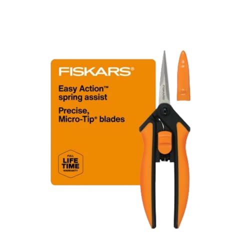 Fiskars Micro-Tip Pruning Snips - 6' Garden Shears with Sheath and SoftGrip Handle - Yard and Garden Tools - Orange/Black