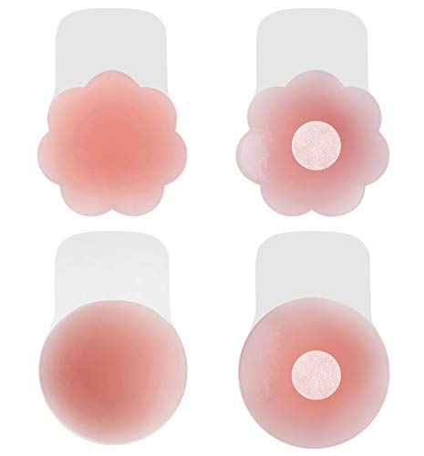 Pro 2 Pairs Nipple Covers Lift, Sticky Adhesive Bra Push up Reusable Silicone Tape Bra, Invisible Adhesive Bras for Women & Girls Pink (A/B Cup)
